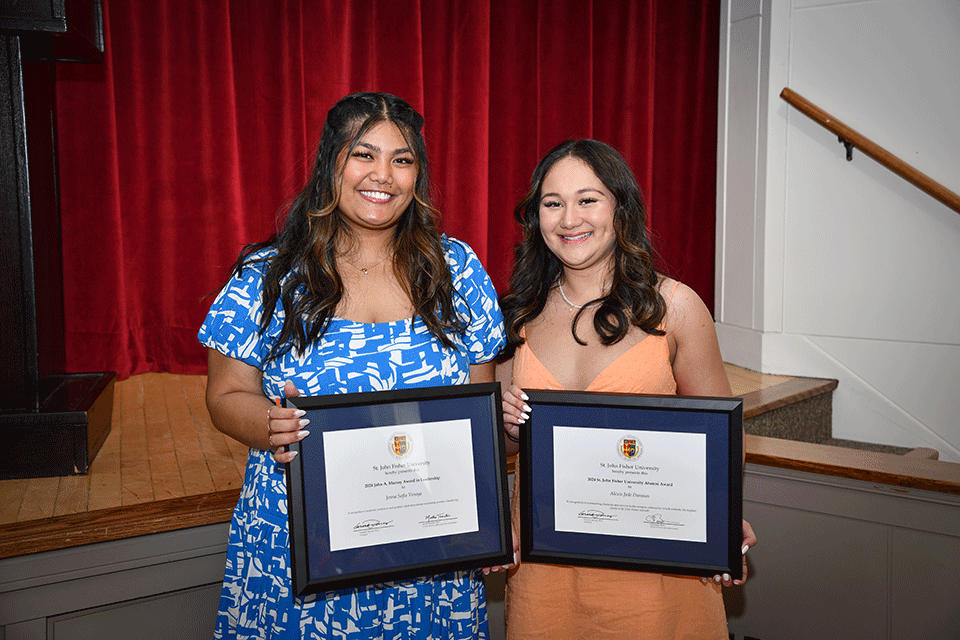 Jenna Vinoya and Alexis Danosos were among the more than 100 graduates to receive academic and campus life awards this year.