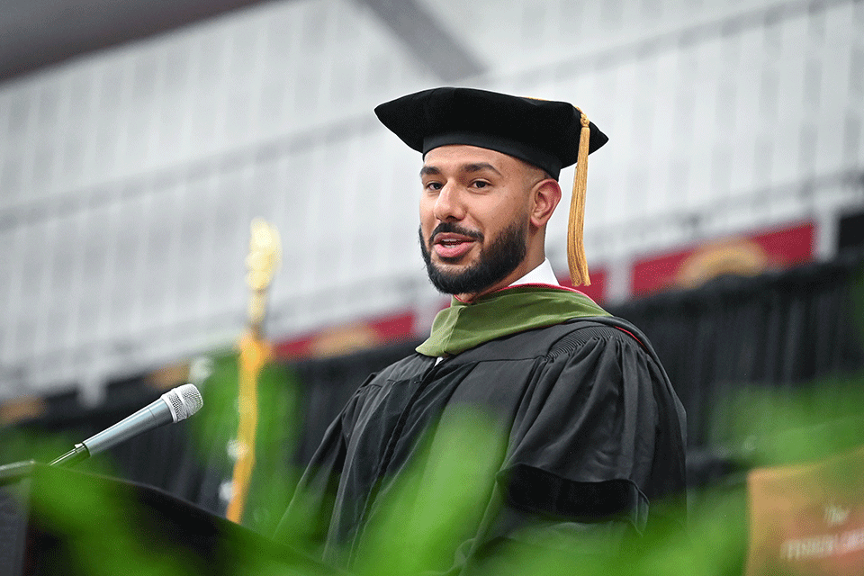 At the Wegmans School of Pharmacy Commencement ceremony, arnjit Brar, co-president of the Class of 2024, offered remarks on behalf of his classmates.